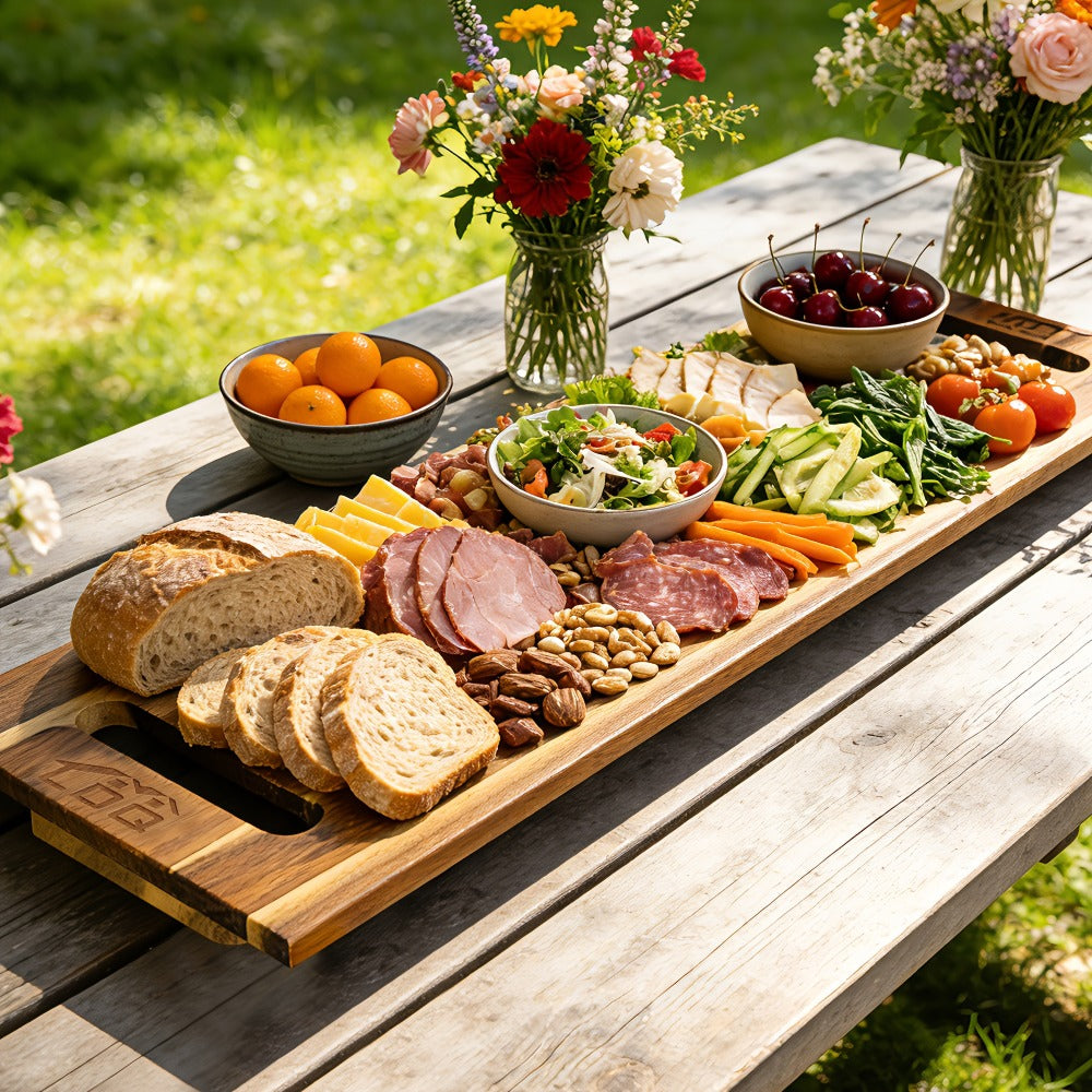 Charcuterie Board Extra Large 36x12 Inch Acacia Wood Cutting Board with Handles 3FT Rectangular Cheese Serving Platter Oversized Grazing