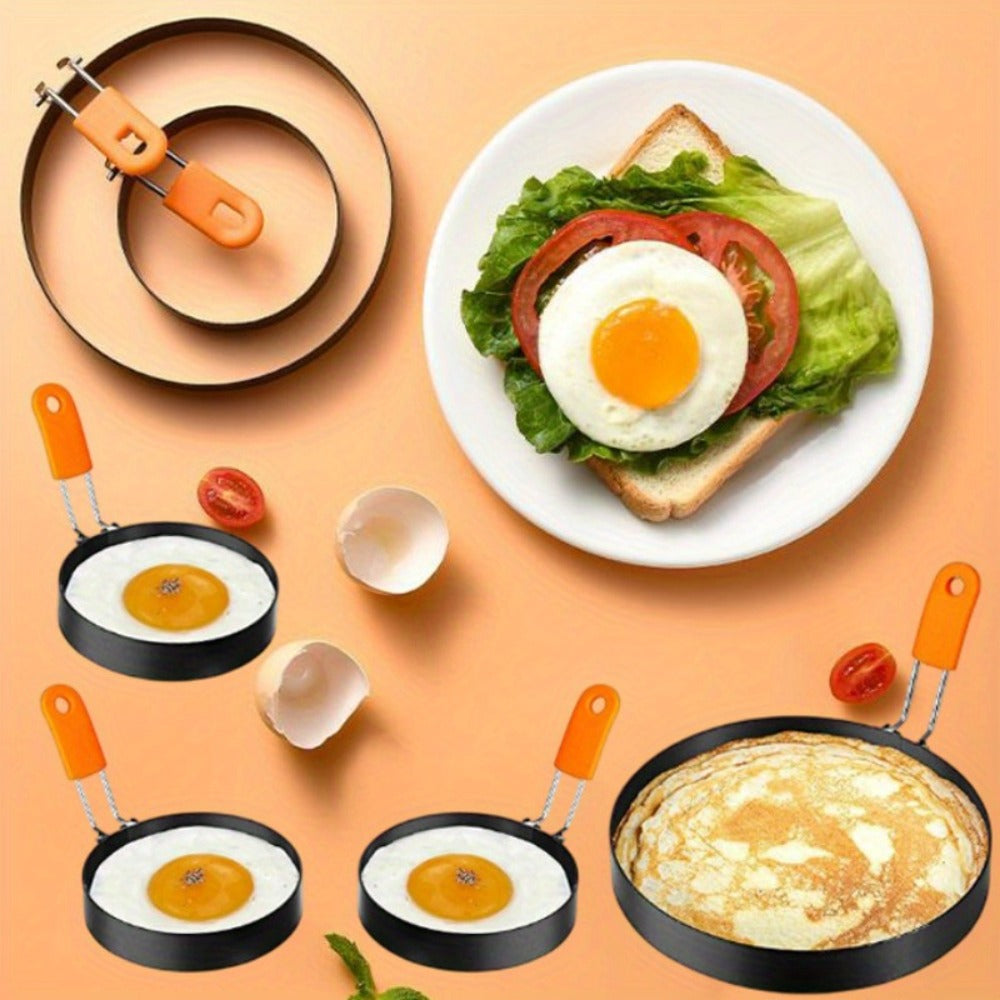 Egg Ring Set 6pcs Nonstick Stainless Steel Pancake Mold 4 Inch and 6 Inch Silicone Handle for Entryways, Bedrooms and Living Spaces