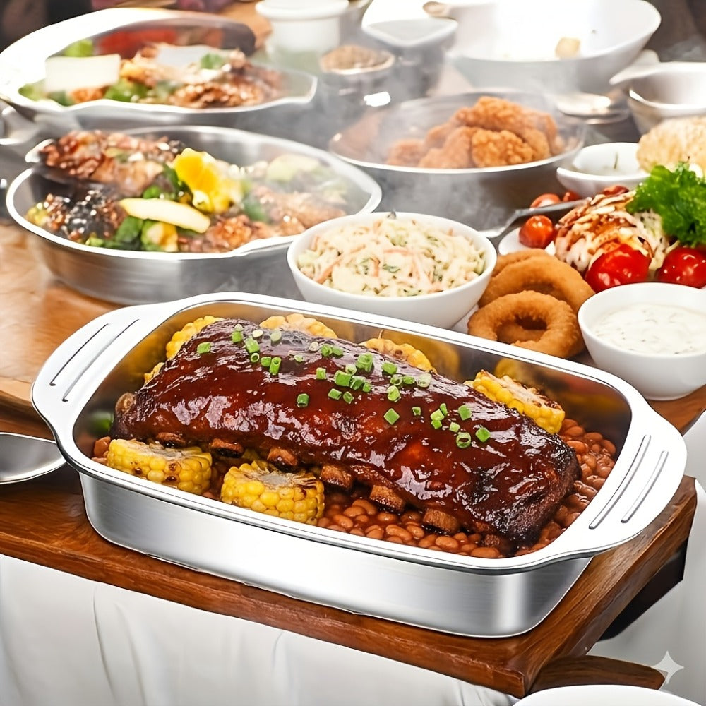 Stainless Steel Deep Baking Tray with Lid 4-Piece Set, 1.59 Gallon Rectangular Roasting Pan with Handle Lids