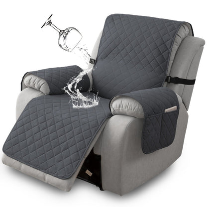 Diamond-Quilted One-Piece Recliner Chair Cover with Side Pocket, Buckle Strap and Eight Colors