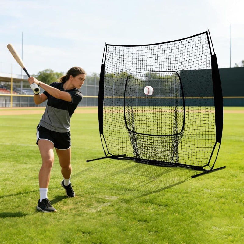 Baseball Softball Training Net 7x7ft with Arch Frame & Carry Bag – Batting & Pitching Practice for All Skill Levels, Black & Red Options
