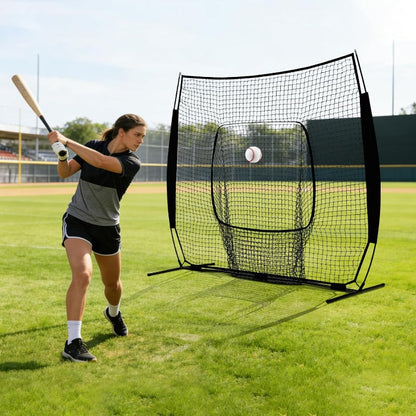 Baseball Softball Training Net 7x7ft with Arch Frame & Carry Bag – Batting & Pitching Practice for All Skill Levels, Black & Red Options
