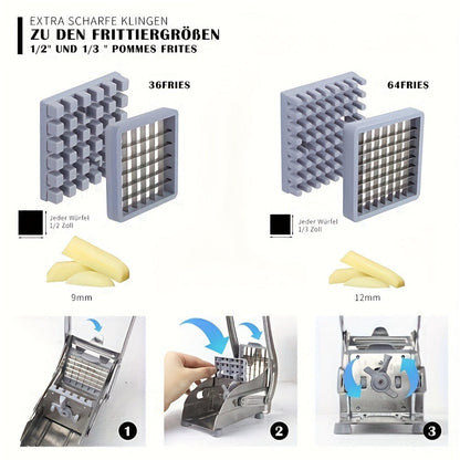 French Fry Cutter, Stainless Steel Vegetable & Potato Slicer, Multi-Function Food Chopper for Potato