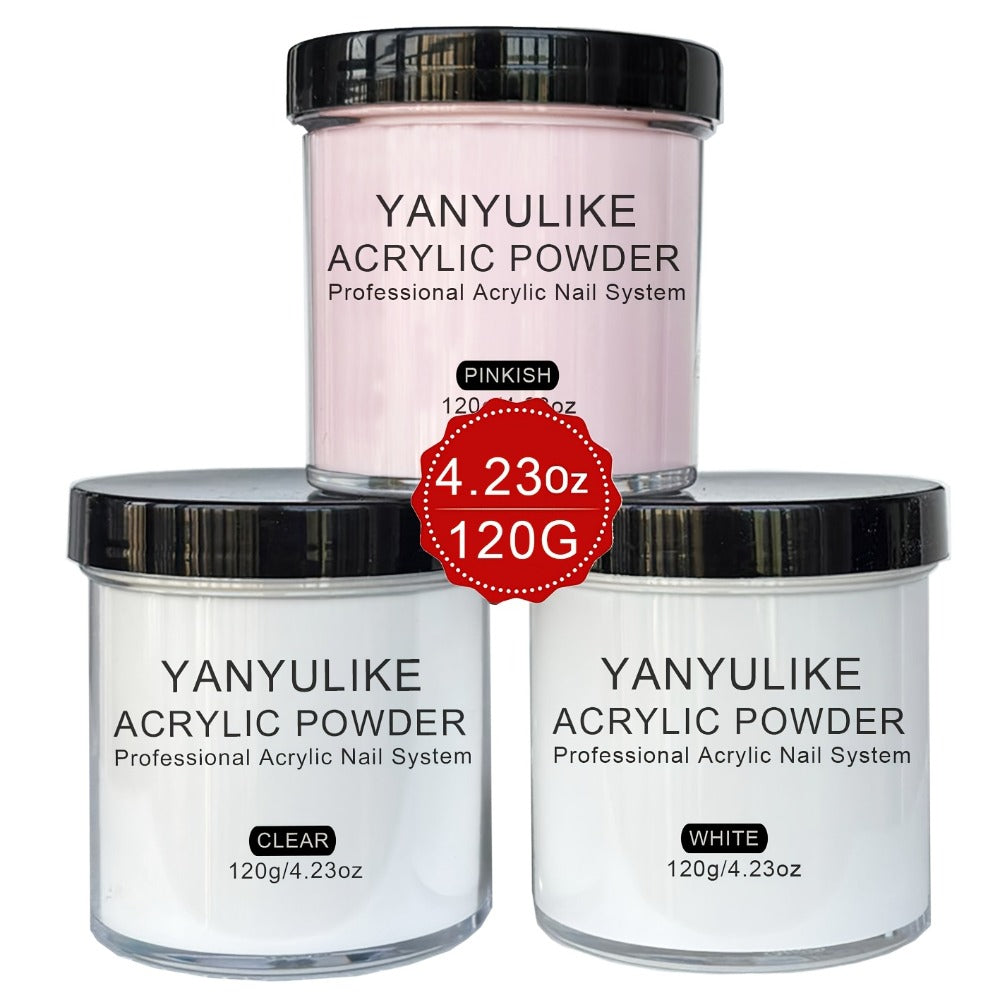 Clear Pink White Acrylic Nail Powder 4oz No Lamp Needed – Polymer Formula for Nail Extensions Sculpting 3D Nail Art Overlays Beginner