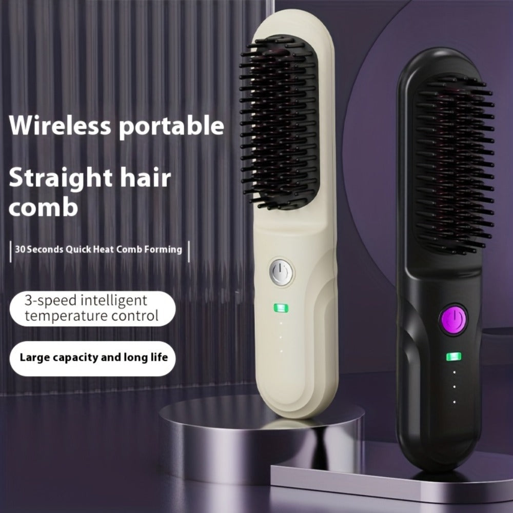 Wireless Hair Straightener Comb - Portable Cordless Straightening Brush with 3-Min Fast Heat, 3 Temp Settings 170-190°C