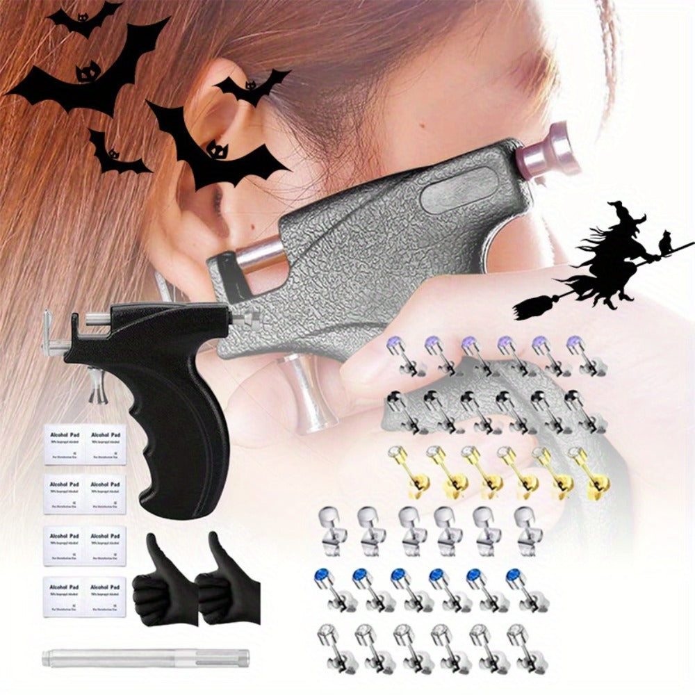Professional Ear Piercing Kit - 36pcs CZ Diamond & Stainless Steel Stud Earrings with Reusable Piercing Gun