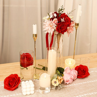 Glass Cylinder Vases 24 Pack Clear 4 8 12 Inch Tall Bulk Set for Wedding Centerpieces for Entryways, Bedrooms and Living Spaces