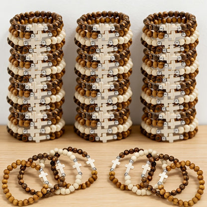 Cross Bracelets Bulk for Baptism Party Favors, 20/40PCS Vintage Ethnic Alloy Cross Pendant Woven Elastic Bracelets