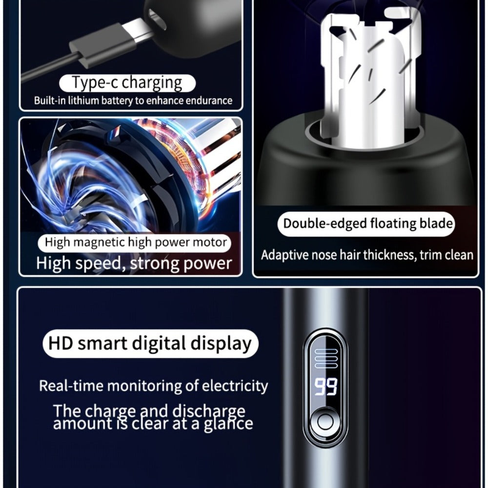 Electric Nose Trimmer with LED Display – USB Rechargeable Painless Facial Hair Removal Device for Men & Women, Nose Ear & Eyebrow Trimmer