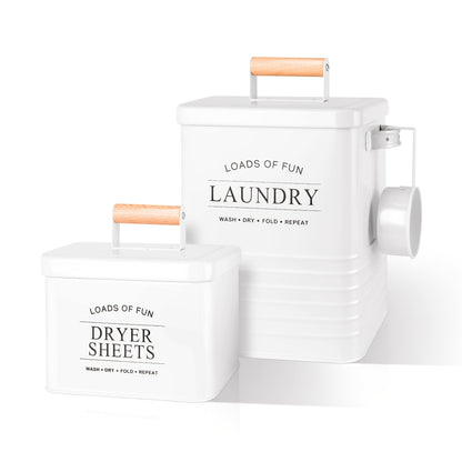 Laundry Pod Container & Dryer Sheet Holder Set with Scoop, Metal Farmhouse Laundry Room Organizer