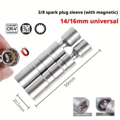 Magnetic Spark Plug Socket Set 14mm 16mm with 3/8" Drive Alloy Steel Ratchet Wrench 2-Piece Universal Spark Plug Removal Tool Kit for Car