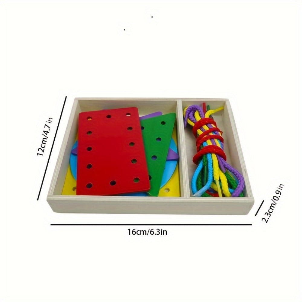 Montessori Wooden Lacing Cards for Toddlers, 5-Piece Double-Sided Threading Shapes in a Box