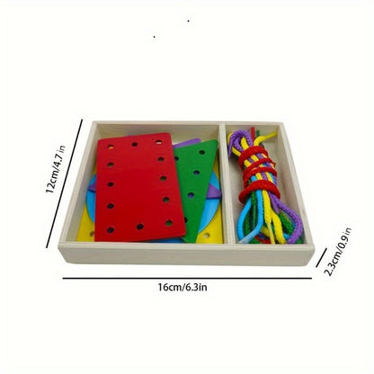 Montessori Wooden Lacing Cards for Toddlers, 5-Piece Double-Sided Threading Shapes in a Box