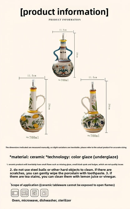 Ceramic Oil and Vinegar Dispenser Set Hand-Painted Underglaze Anti-Drip Leak-Proof Kitchen for Home Cooking, Dining and Outdoor Meals