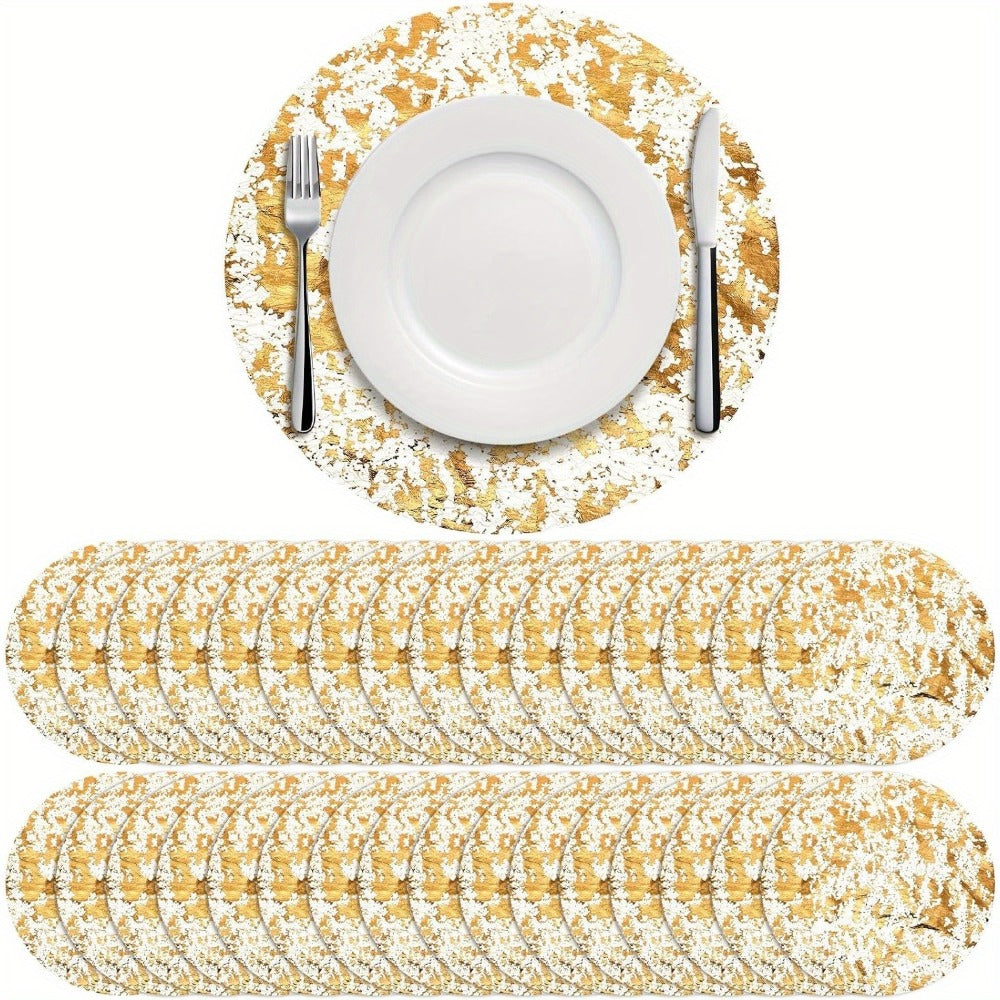 Golden Foil Round Placemats Disposable Table Doilies 50/100pcs – Elegant Mesh Table Pad for Dining, Party & Home Decor