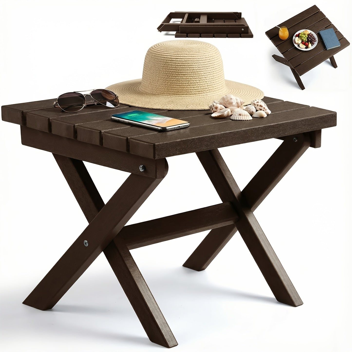 Outdoor Side Table HDPE Collapsible Weather-Resistant Portable End Table for Adirondack Chair, Camping, RV, Poolside & Garden Use