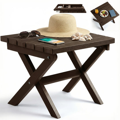 Outdoor Side Table HDPE Collapsible Weather-Resistant Portable End Table for Adirondack Chair, Camping, RV, Poolside & Garden Use