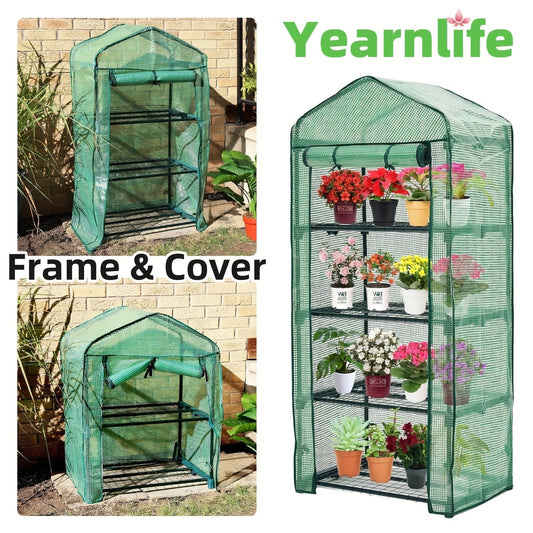 Mini Greenhouse with Steel Frame & Roll-Up Zipper Door, Portable Indoor Outdoor Plant Greenhouse
