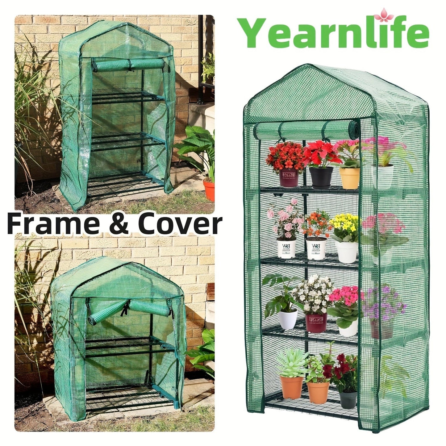Mini Greenhouse with Steel Frame & Roll-Up Zipper Door, Portable Indoor Outdoor Plant Greenhouse