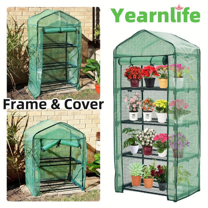 Mini Greenhouse with Steel Frame & Roll-Up Zipper Door, Portable Indoor Outdoor Plant Greenhouse