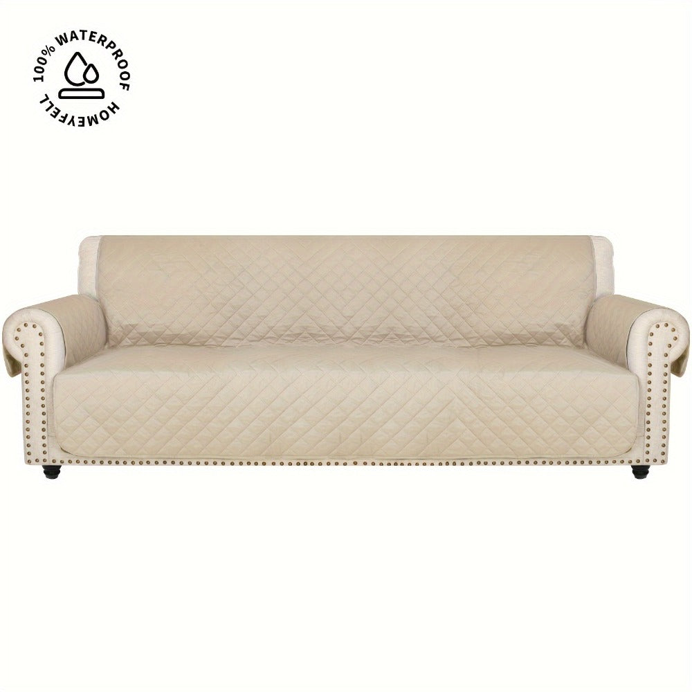 Sofa Cover Quilted Microfiber Three-Seat Panel Set with Two Foam Tubes, Straps and Side Pocket