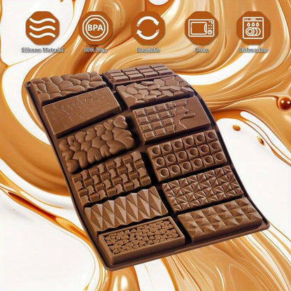 Silicone Chocolate Molds 3 Pack, 12 Cavity Food Grade BPA-Free Non-Stick Chocolate Bar Mold with Scraper, Easy Pop Out Candy Mold