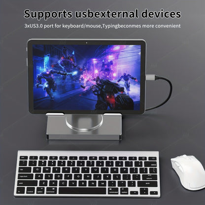 iPad Phone Rotating Stand Docking Station, 4K 60Hz HDMI, Gigabit Ethernet, 100W PD, USB 3.0 Hub, SD/TF Card Reader
