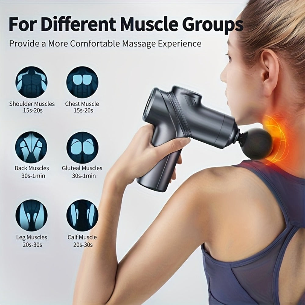 Portable Percussion Massage Gun – Ultra-Quiet Motor, 4 Massage Heads & 6 Adjustable Speeds | Handheld Deep Tissue Massager for Muscle
