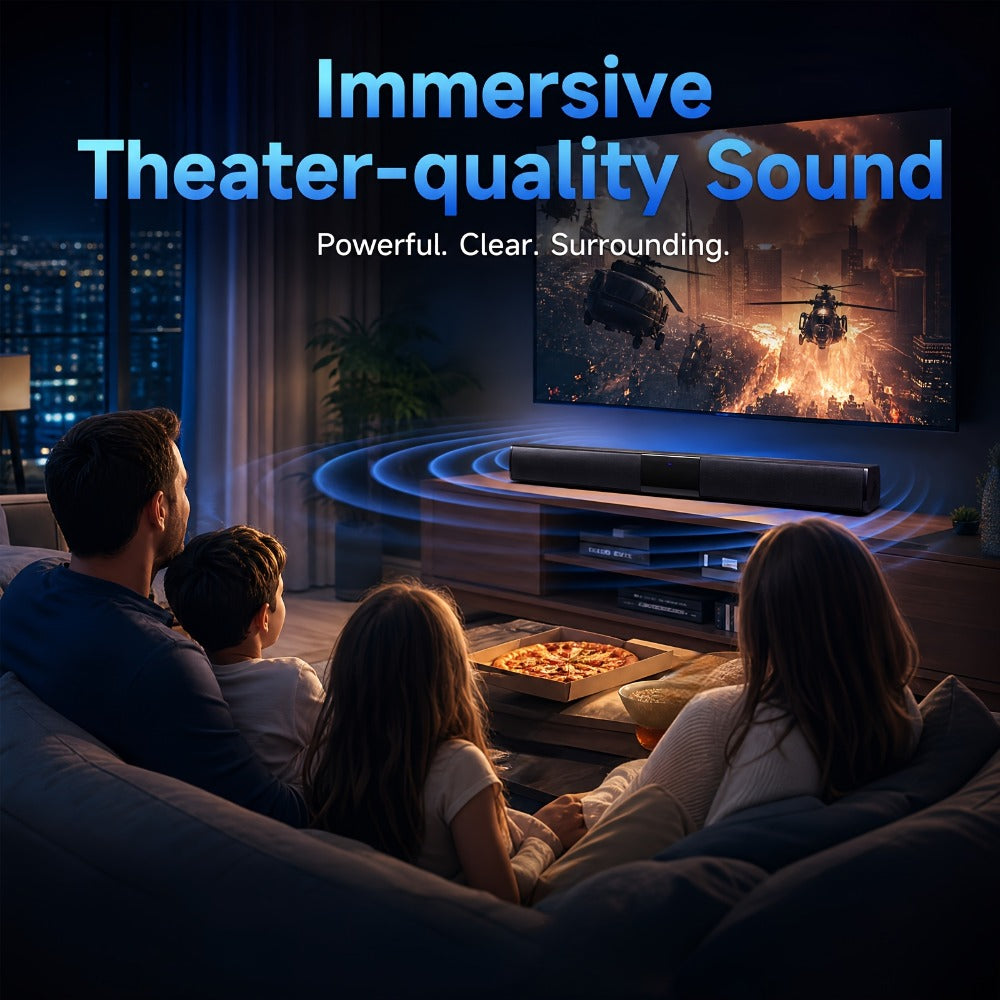 Deep Bass Soundbar with Subwoofer for Smart TV, 22" Wireless Bluetooth 5.0 Surround Sound System