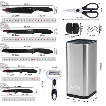Stainless Steel Kitchen Knife Set Chef Knife Damascus Black Knife Block for Home Cooking, Dining and Outdoor Meals