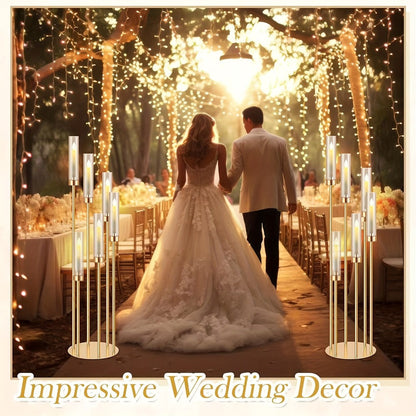Floor Candelabra 6-Arm 46 Inch Gold Metal Candlestick Set with 12pcs LED Candles & Acrylic Shades