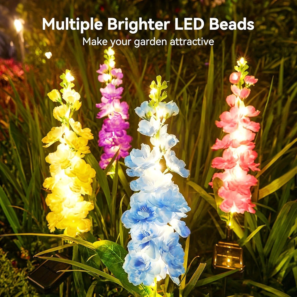 Solar Garden Lights 2-Pack Delphinium Flower Stakes, 27 Inch, 36 LEDs and 600mAh Battery Set