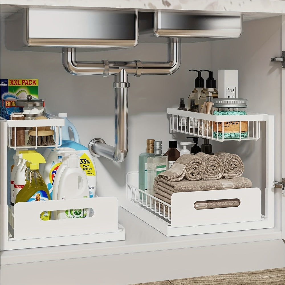 Under Sink Storage Organizer 2-Tier Slide-Out Shelf in 1 or 2 Packs and Three Color Options