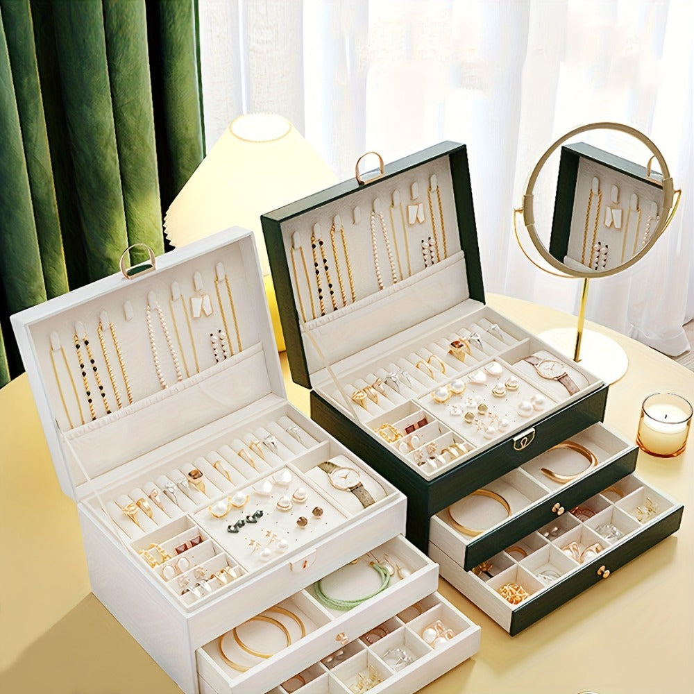 Jewelry Box, Vintage-Style Multi-Compartment Organizer in Four Colors and Single or Two-Piece Options