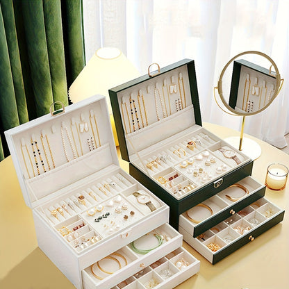 Jewelry Box, Vintage-Style Multi-Compartment Organizer in Four Colors and Single or Two-Piece Options