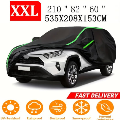 210T 6-Layer Full Car Cover for SUV & Sedan – All Weather Waterproof, UV, Snow & Dust Proof with Reflective Strips – XL & XXL Black