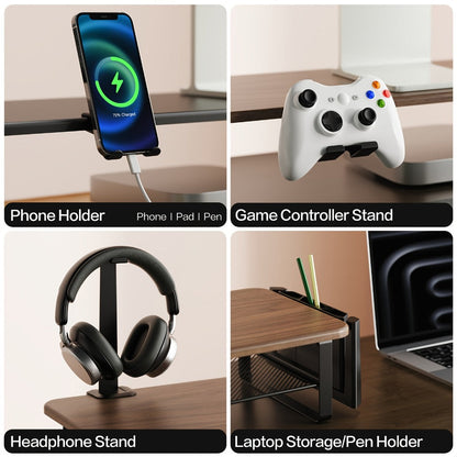 Monitor Stand Organizer with Headset Holder Phone Stand & Game Controller Holder, Versatile Desktop Riser for Computer Monitor Laptop