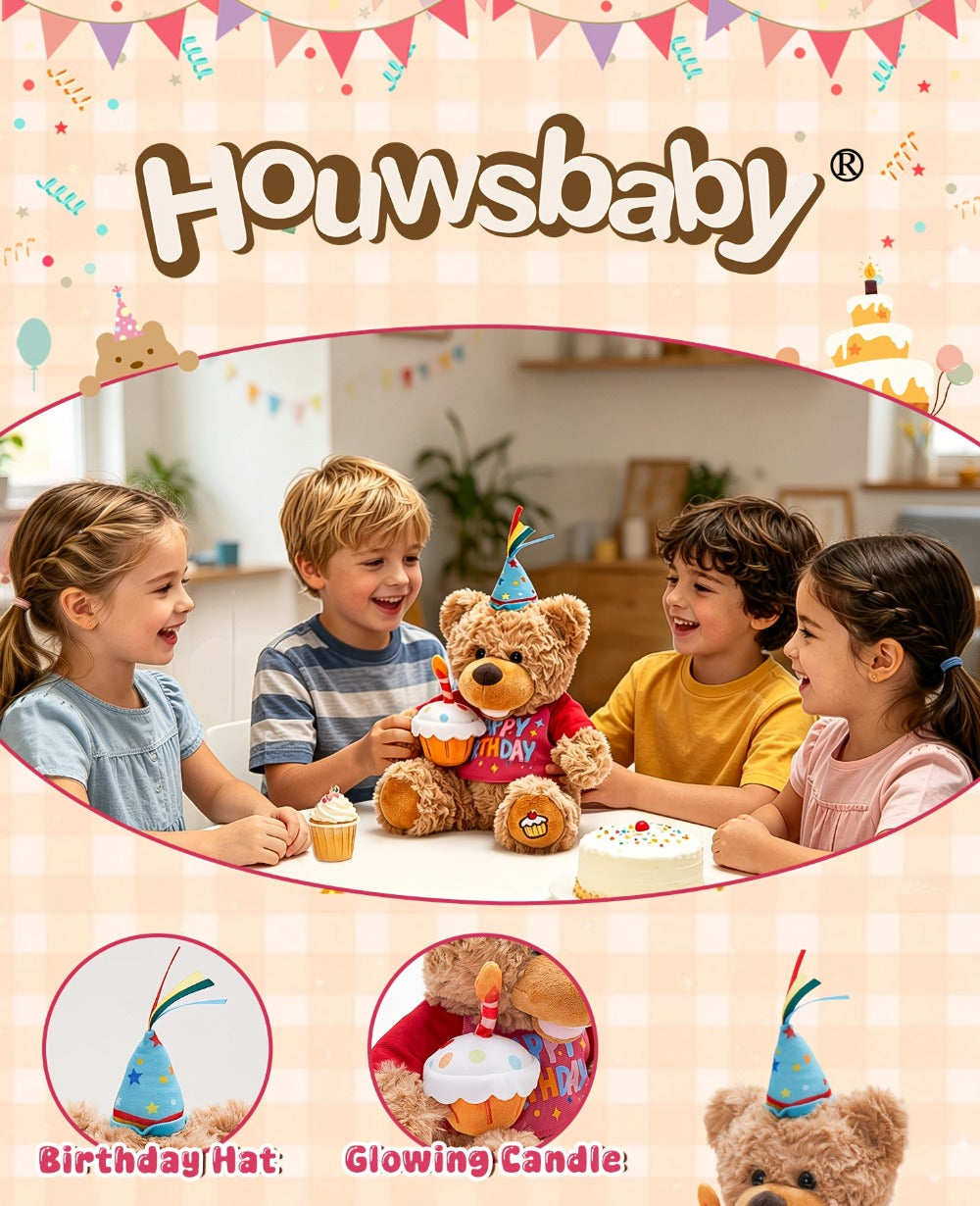 Singing Birthday Teddy Bear Plush Toy 13.5 Inch Interactive Stuffed Animal with the Listed Color, Size or Set Options for Everyday Use