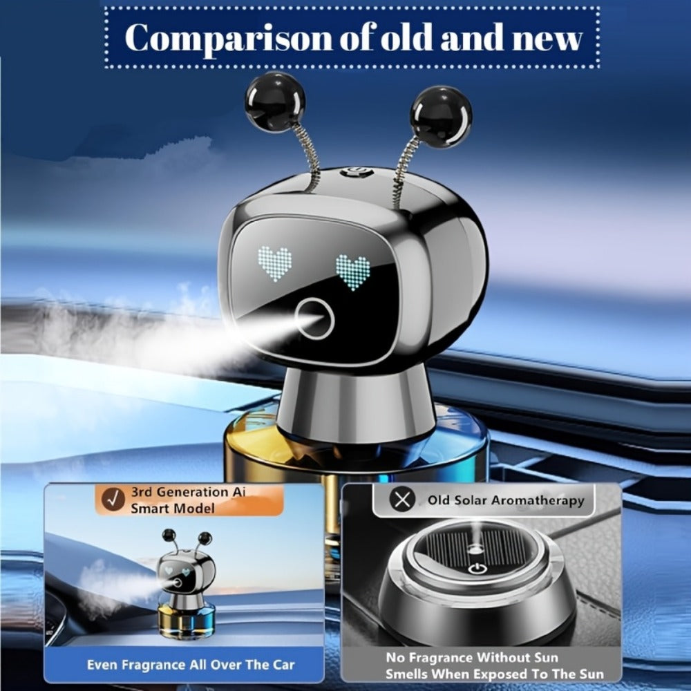 Car Air Freshener Auto Spray Robot Design USB Rechargeable – AI Expression Display, 4-Level Fragrance Control