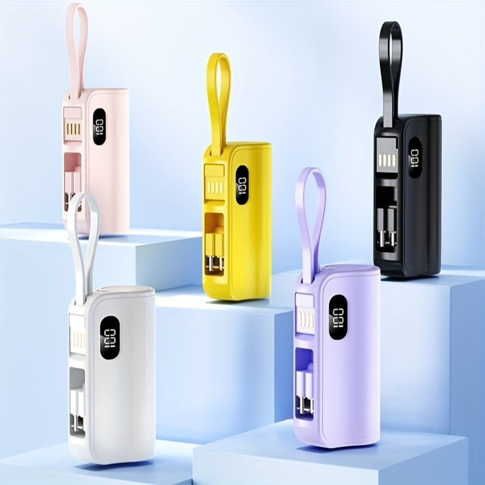 Power Bank 6000mAh Mini with USB-C and Lightning Plugs, 22.5W Listed Charging, Display and Stand