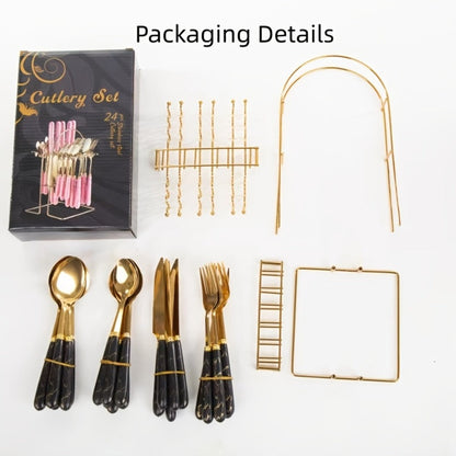 Marble Pattern Cutlery Set 24pcs – Dinner Forks Soup Spoons Teaspoons for Home Hotel Restaurant