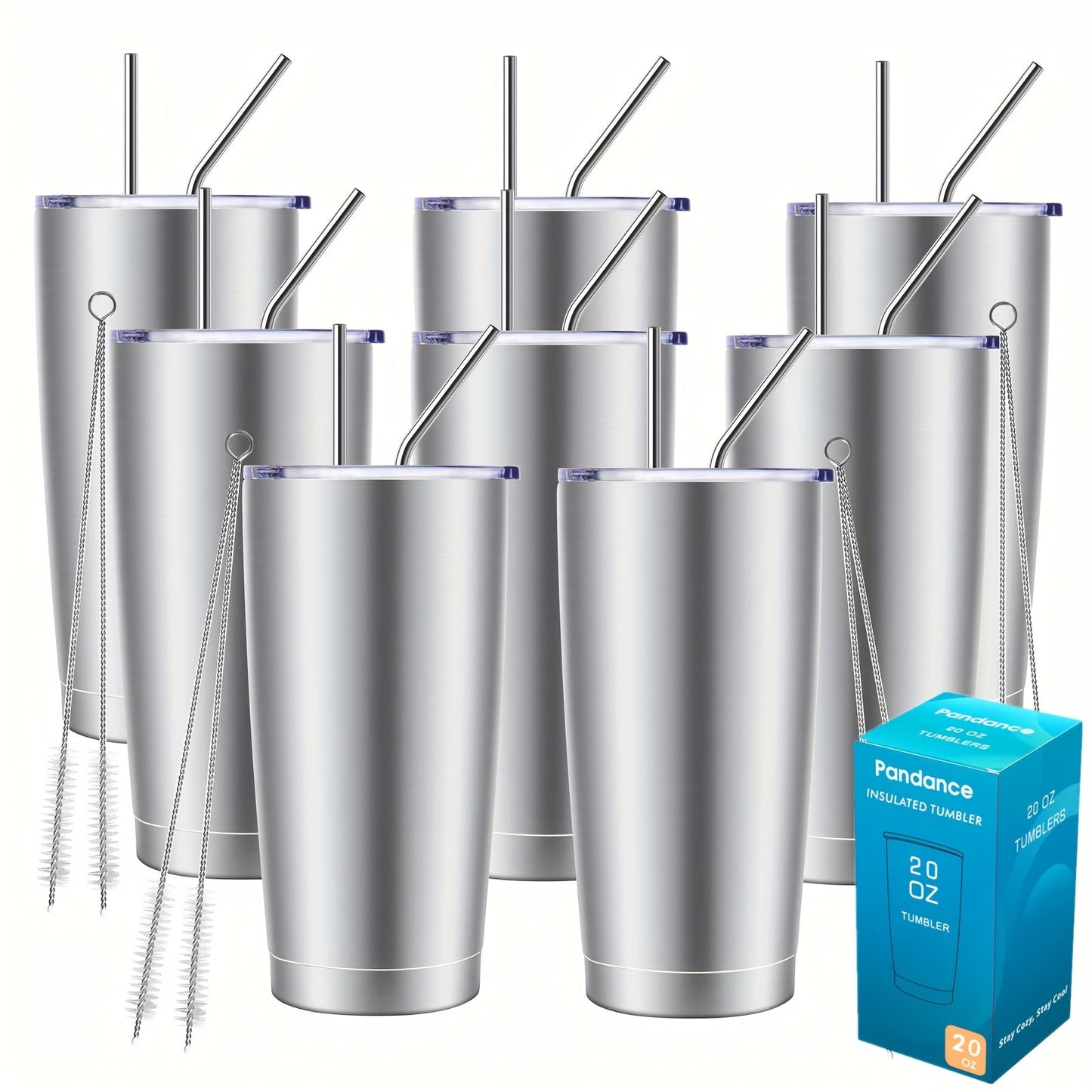 Stainless Steel Insulated Tumblers with Lid and Straw Bulk 20oz 304 Double Wall Vacuum Travel Mug for Hot Iced Coffee Drinks Water Cup Set
