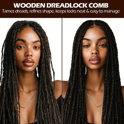 Sandalwood Loc Comb Wide Tooth 2 Pcs Wooden Ergonomic Detangling Comb for Dreads Locs Curly, for Home, Travel and Salon Hair Styling