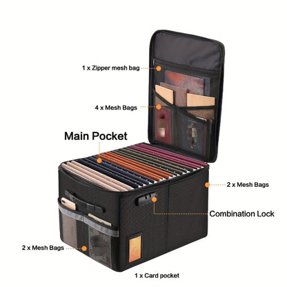 Fireproof File Box with Combination Lock - Collapsible Fireproof Document Organizer Filing for Entryways, Bedrooms and Living Spaces