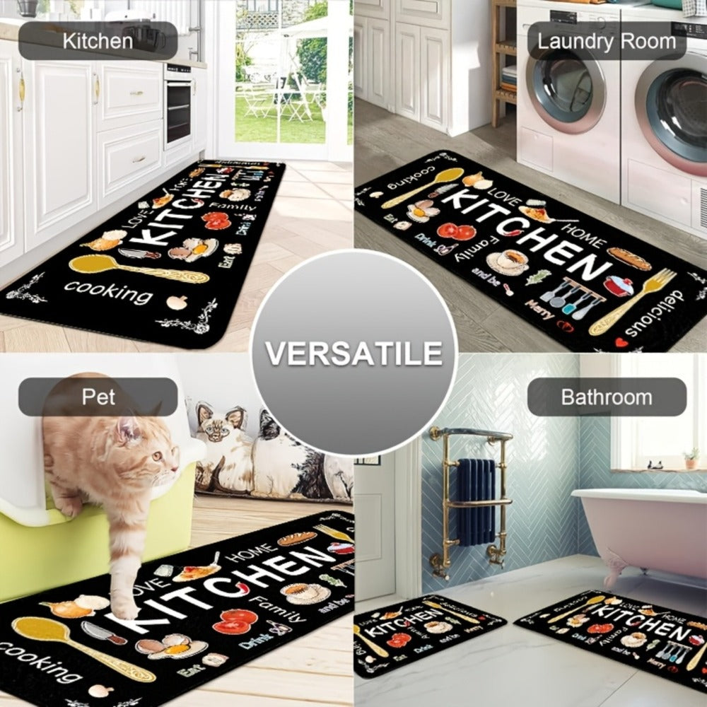Kitchen Rug Set 3-Piece, Egg Beater Knife & Fork Theme Decorative Kitchen Mats, Easy-to-Clean Carpet for Kitchen