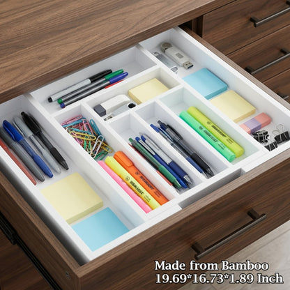 Cutlery Tray Kitchen Organizer Expandable Bamboo Drawer Divider with Labels in Natural, White or Black