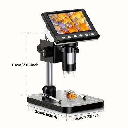 4.3-Inch IPS Digital Microscope with Eight LEDs, 32GB Card and Adjustable Stand for Coin and PCB Inspection