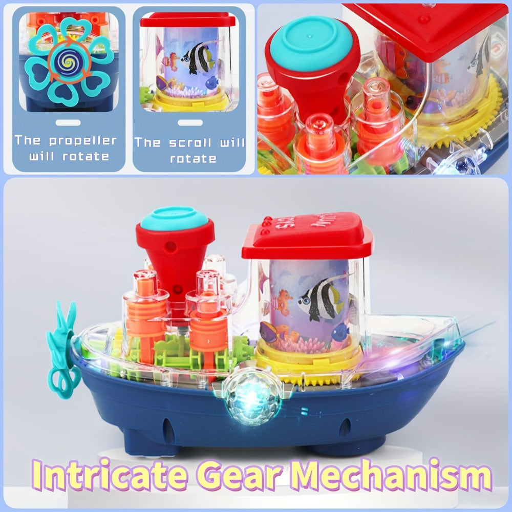Interactive Sensory Boat Toy for Toddlers 2+, Underwater Ocean Theme with Fish & Coral, Rotating Scroll Screen & Music