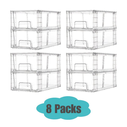 Clear Acrylic Storage Drawers with Handles – Stackable Refrigerator and Pantry Organizer Bins for Snacks Fruits and Vegetables