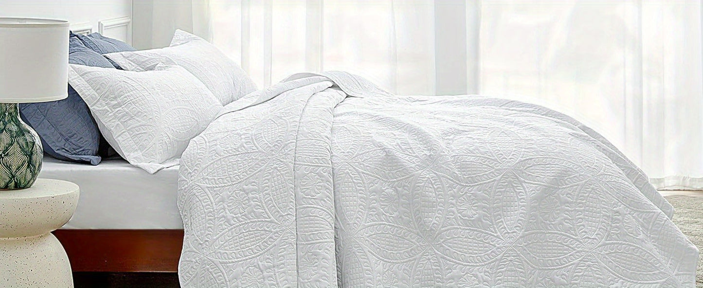Quilt Set 3 Piece Lightweight Microfiber Bedspread with Pillow Shams – Coin Pattern Coverlet All Season Soft Bed Quilt Full Queen King